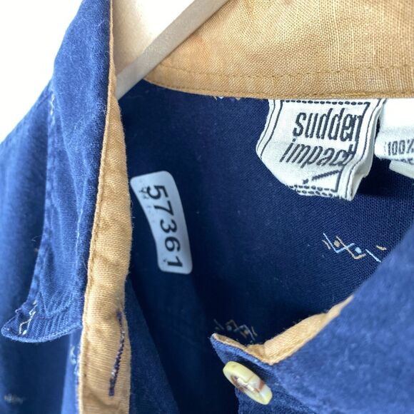 SUDDEN IMPACT Shirt Womens M Southwestern Button Front Cotton Blue Vintage - Picture 14 of 14